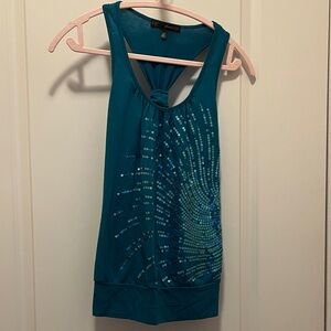 Heart Soul Blue Sequin Embellished Tank Top
